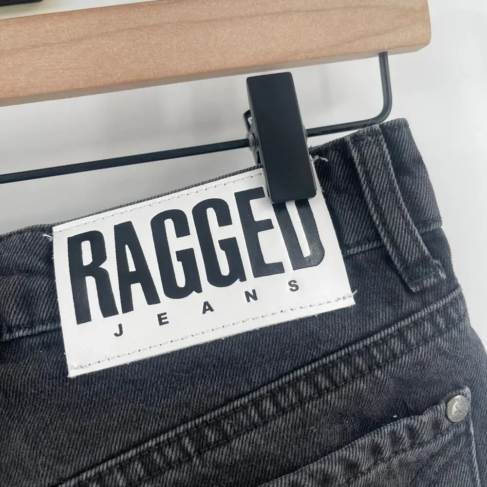 THE RAGGED PRIEST Jeans Size 26 Bum Rip Denim Washed Out Black High Waist Cotton